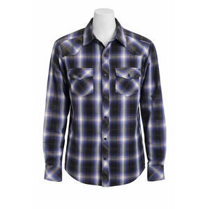 Rerun Blue Plaid Western Snap Shirt Grunge Y2K Skater Cotton Blend M